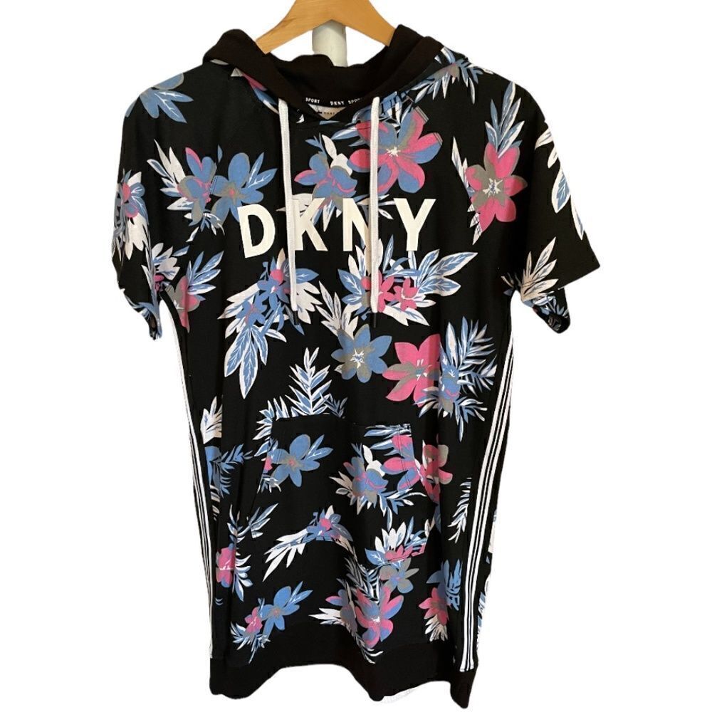 DKNY Unique Floral Summer Sweatshirt Dress - Size Small